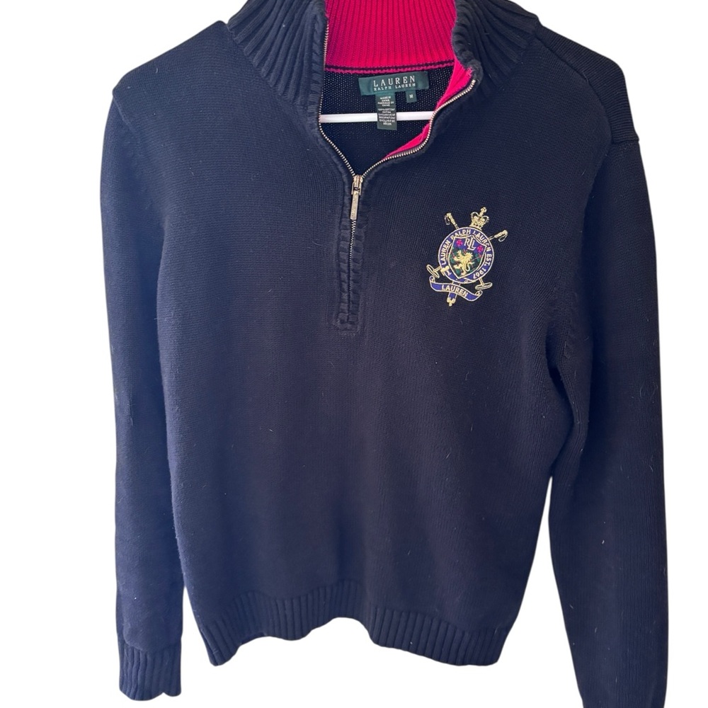 Lauren Ralph Lauren Crest Half-Zip Sweater – Black – Size Medium